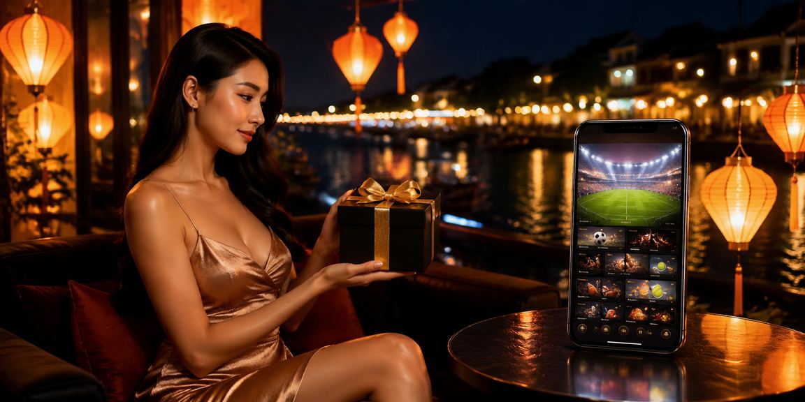 Người chơi xem cá cược thể thao bên lồng đèn Hội An về đêm